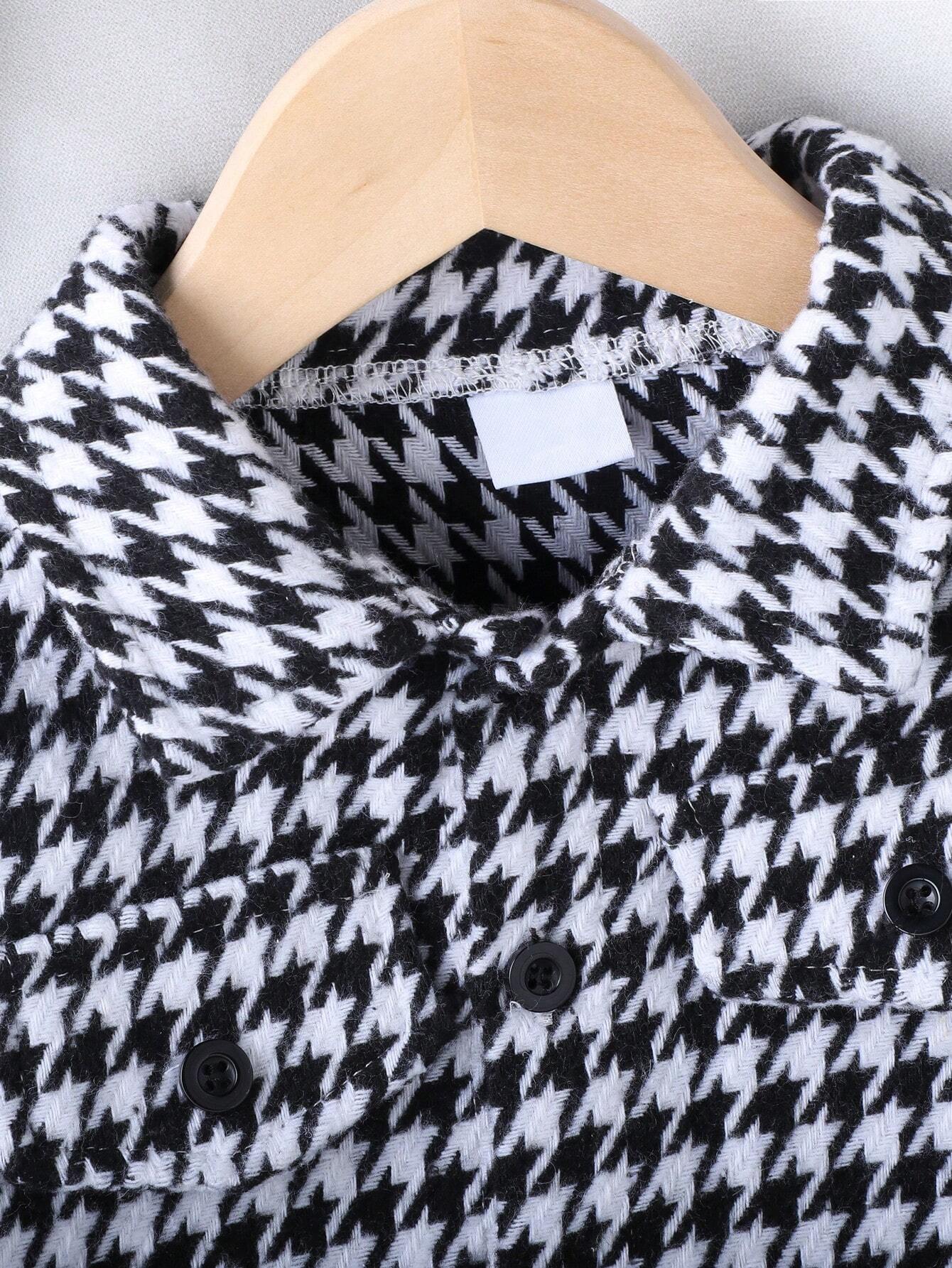 طقم ملابس  أولاد من بلايفول بالز - جاكيت أنيق بنقشة مربعات هاوندستوث + بنطال أسود متناسق، طقم أنيق وعصري لفصلي الربيع والخريف