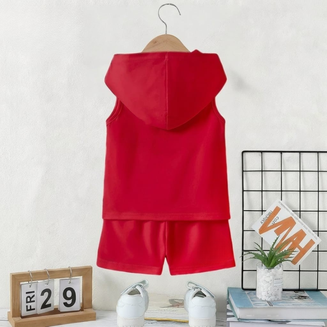 Ensemble short et t-shirt à capuche sans manches Disney Mickey Mouse pour garçon – Rouge