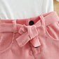 New European & American Girls' Ribbed Ruffle Sleeve Top and Corduroy Skirt Set