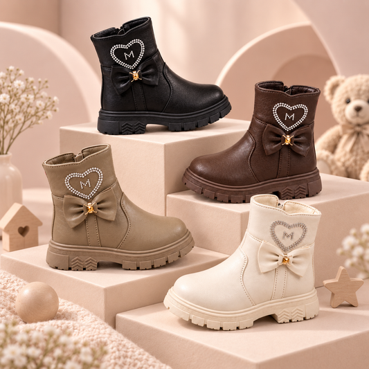 Girls’ Sweetheart Bow Ankle Boots – Stylish & Comfortable Everyday Boots
