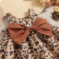 Ensemble deux pièces 100 % coton, robe léopard à col carré, sans manches, nœud papillon et chapeau