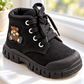 Bottines à lacets Teddy Bear pour enfants avec finition mate douce, col rembourré et semelle épaisse – Style automne et hiver au quotidien en beige, marron et noir