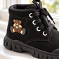 Bottines à lacets Teddy Bear pour enfants avec finition mate douce, col rembourré et semelle épaisse – Style automne et hiver au quotidien en beige, marron et noir