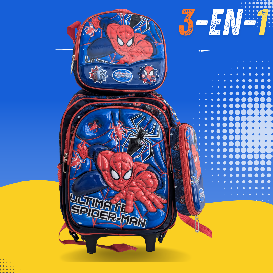 Ensemble de 3 sacs d'école à roulettes élégants au design de dessin animé pour enfants