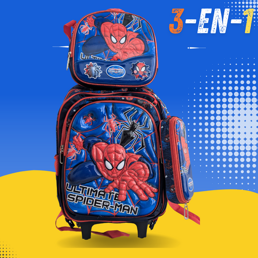 3-in-1 Trolley School Bag Set — Two-Wheeled Base | Backpack + Lunch Bag + Pencil Case