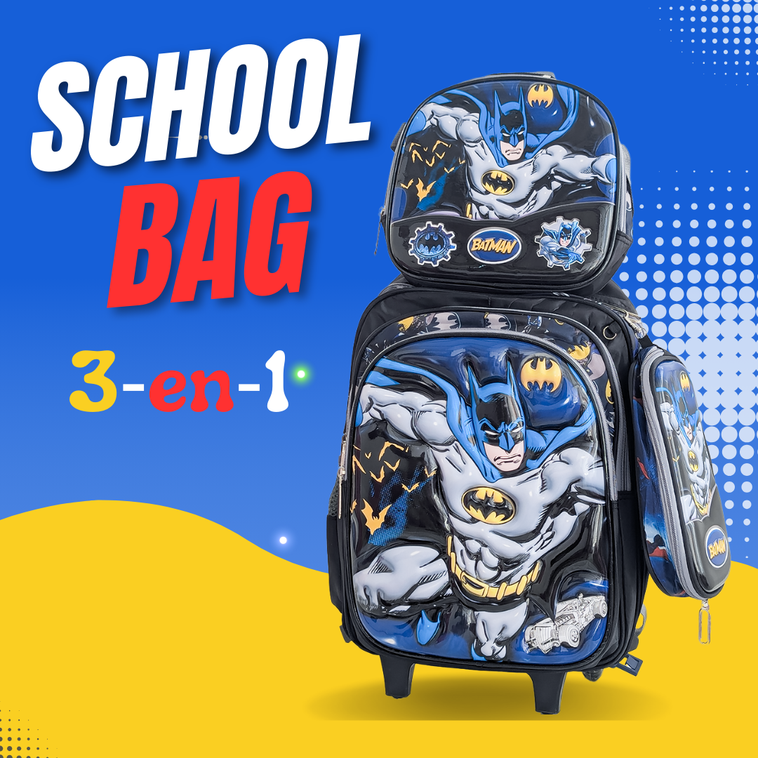 Ensemble de 3 sacs d'école à roulettes élégants au design de dessin animé pour enfants