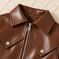 Ensemble deux pièces effet cuir pour fille avec veste zippée à col et jupe plissée – Marron ou noir