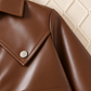 Ensemble deux pièces effet cuir pour fille avec veste zippée à col et jupe plissée – Marron ou noir