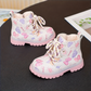 Girls’ Charming Butterfly & Heart Print Lace-Up Ankle Boots