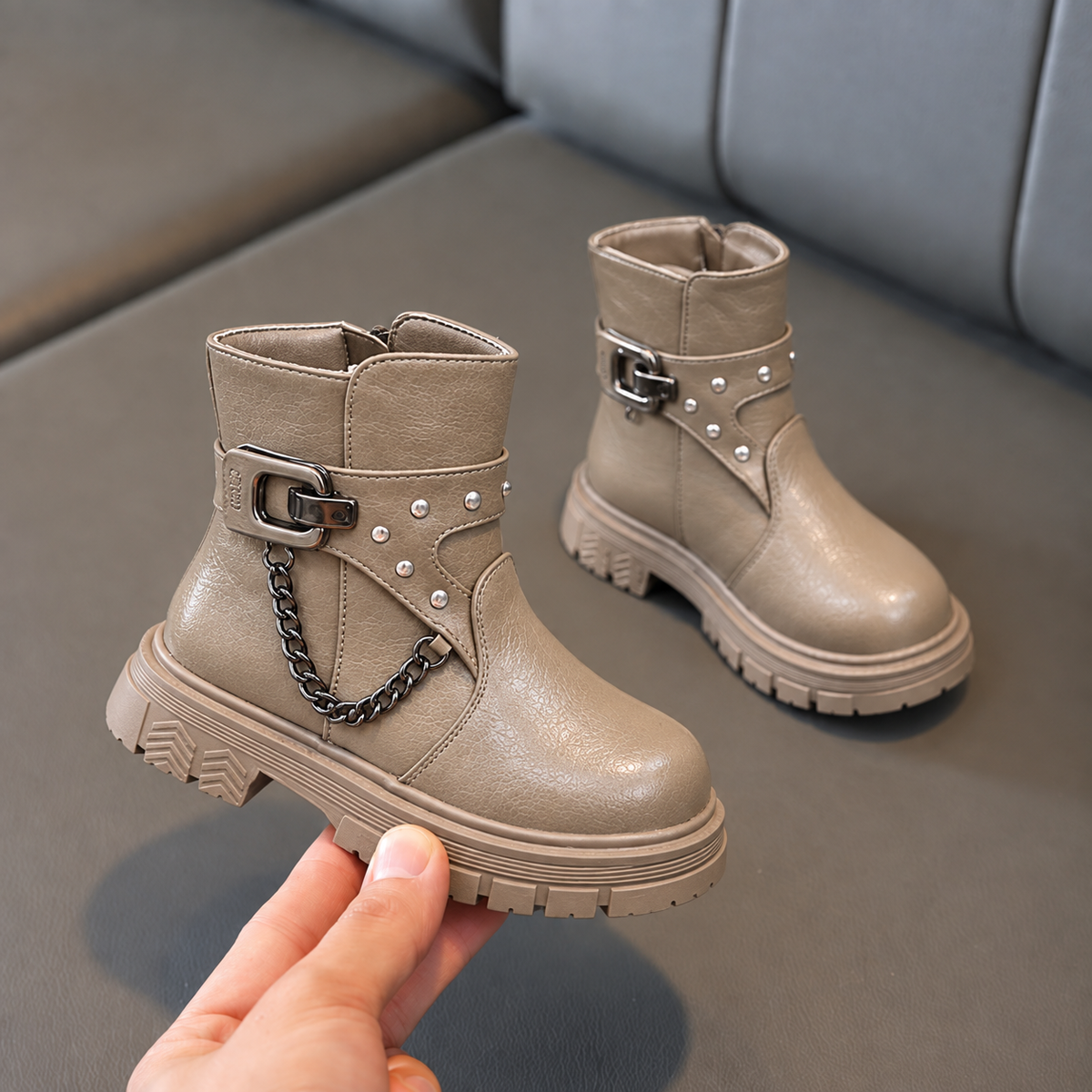 Girls’ Fashion Buckle & Chain Ankle Boots