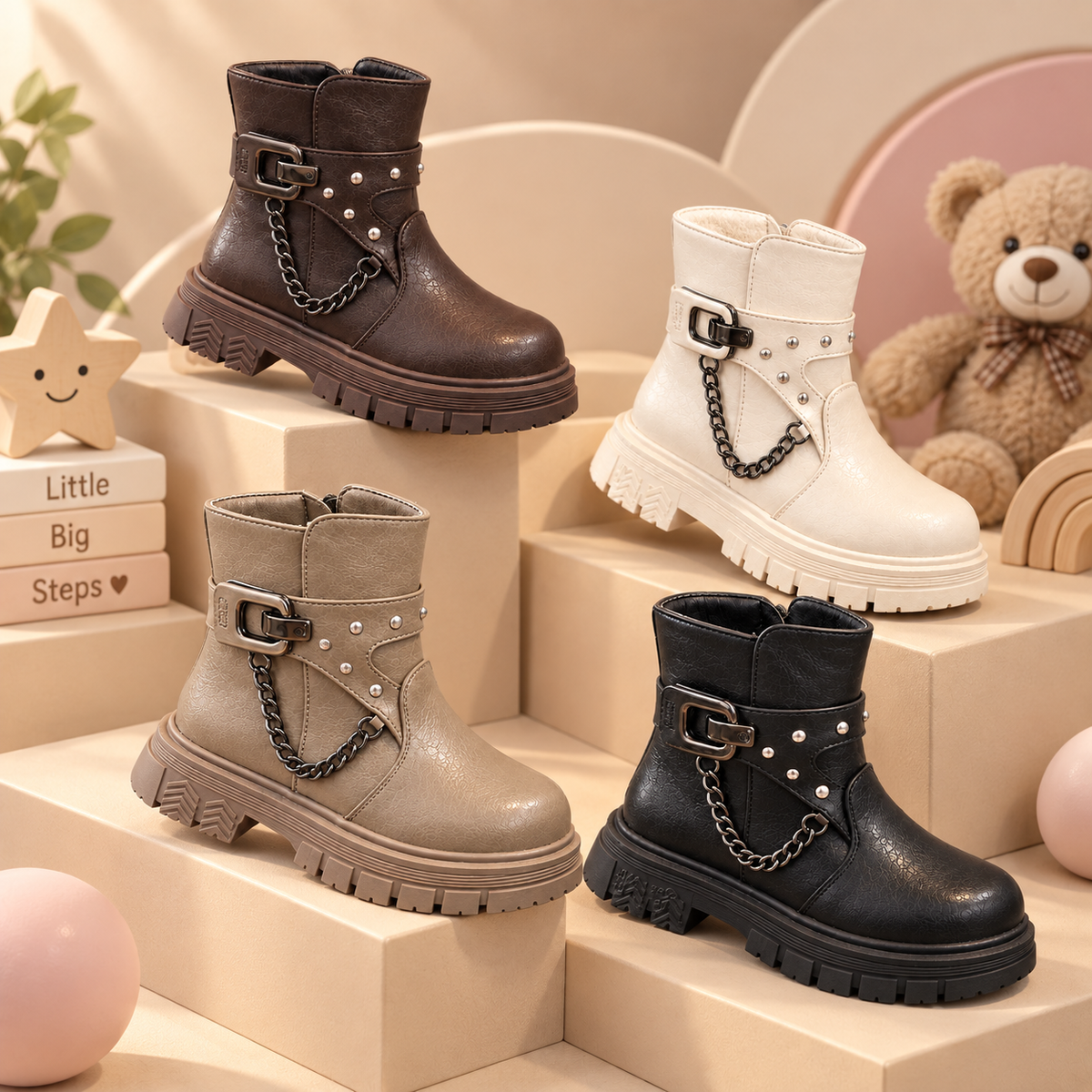 Girls’ Fashion Buckle & Chain Ankle Boots