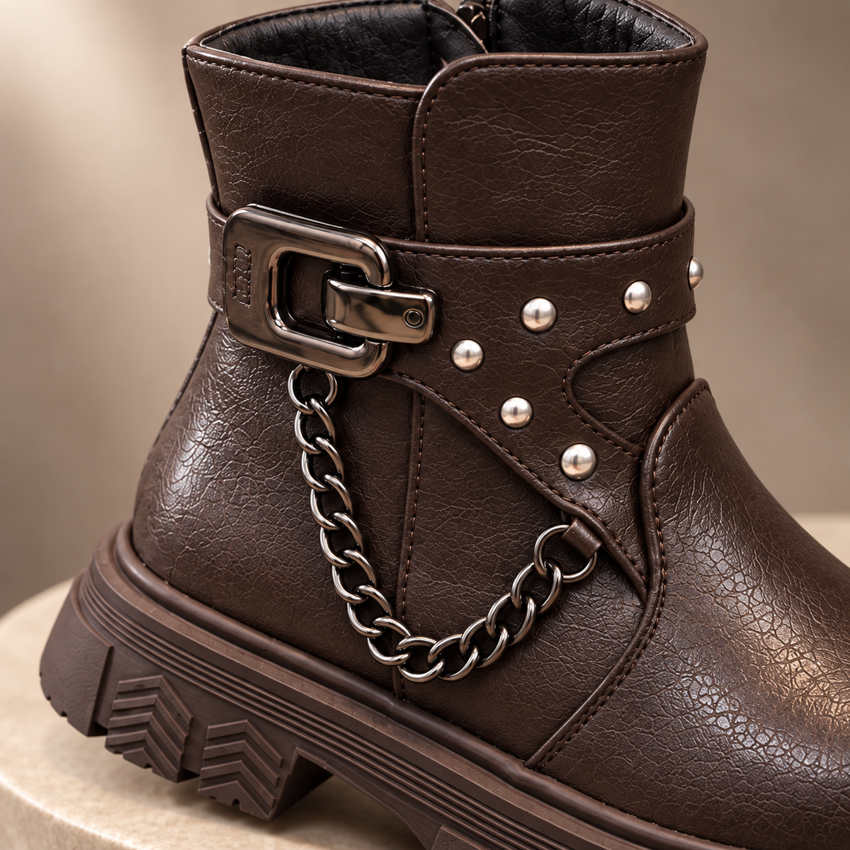 Girls’ Fashion Buckle & Chain Ankle Boots