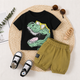 2pcs Baby Boy Dinosaur Print Glasses Tee & Cargo Shorts Summer Set,