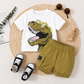 2pcs Baby Boy Dinosaur Print Glasses Tee & Cargo Shorts Summer Set,