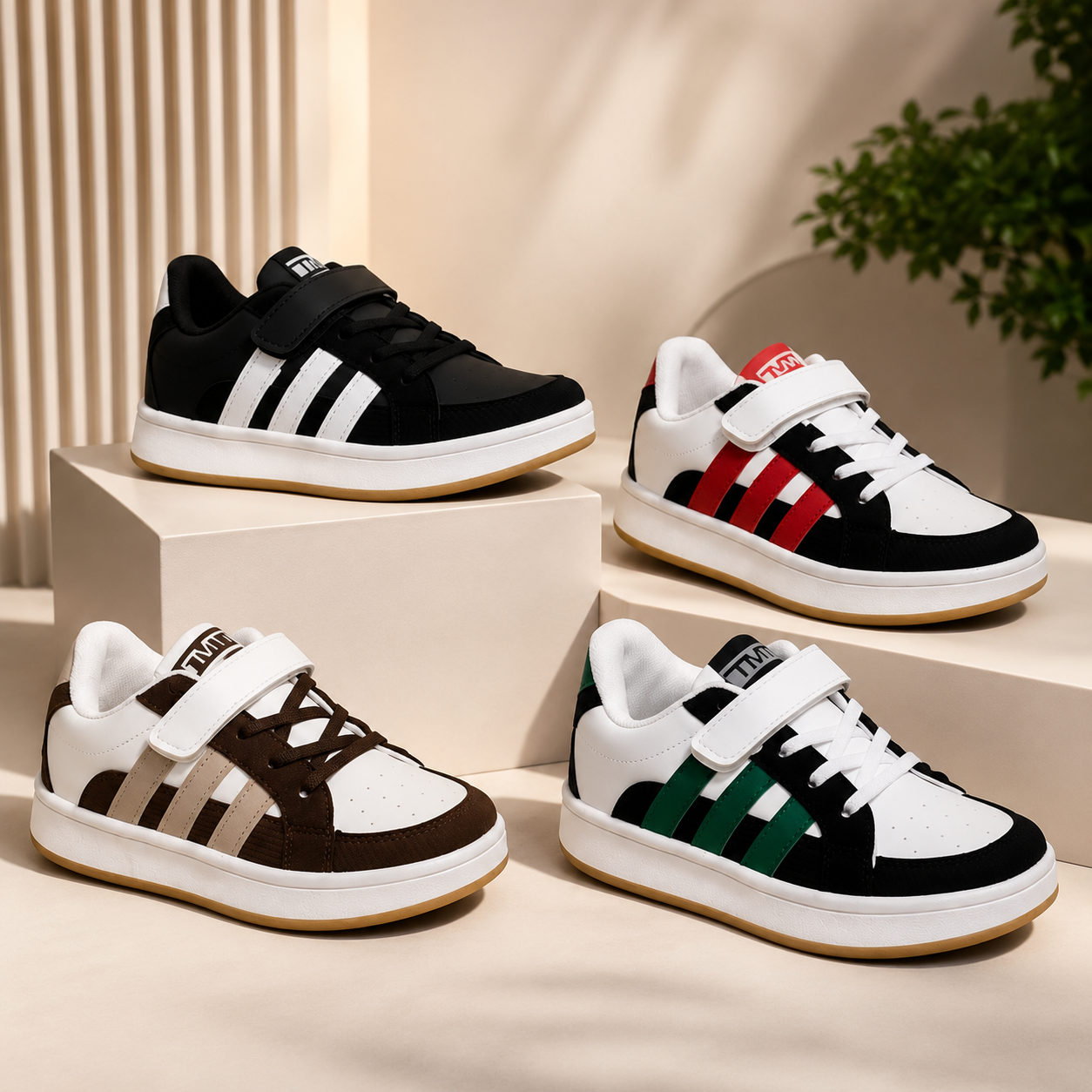 Kids Color Stripe Hook & Loop Sneakers