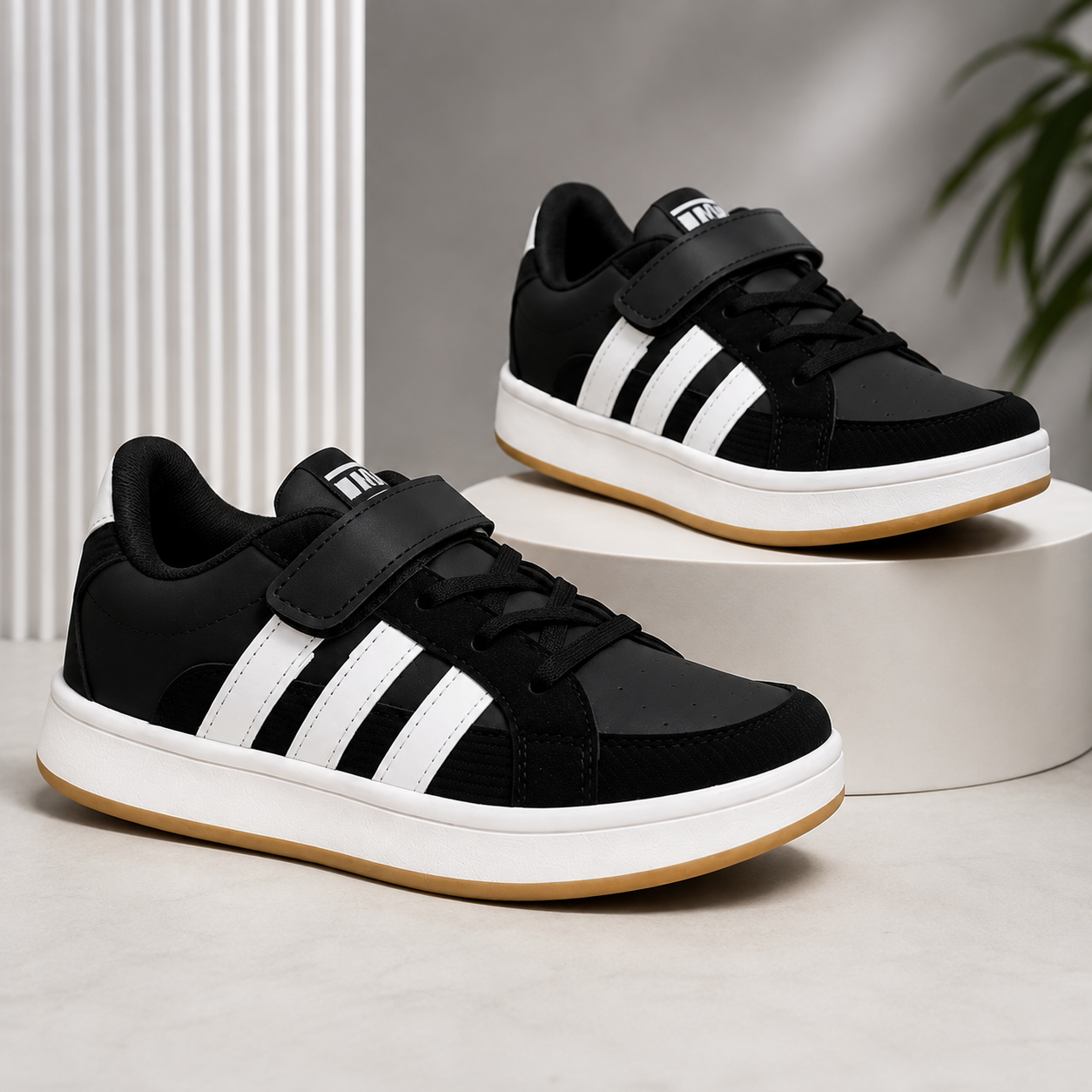 Kids Color Stripe Hook & Loop Sneakers