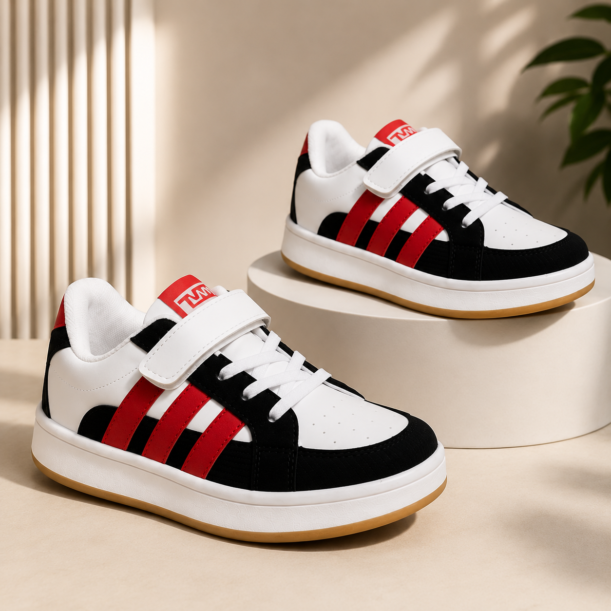 Kids Color Stripe Hook & Loop Sneakers