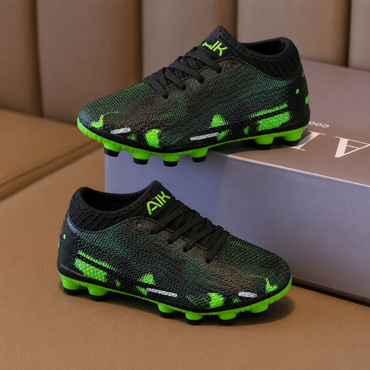 Kids’ Lightweight Football Cleats – Black & Neon Green