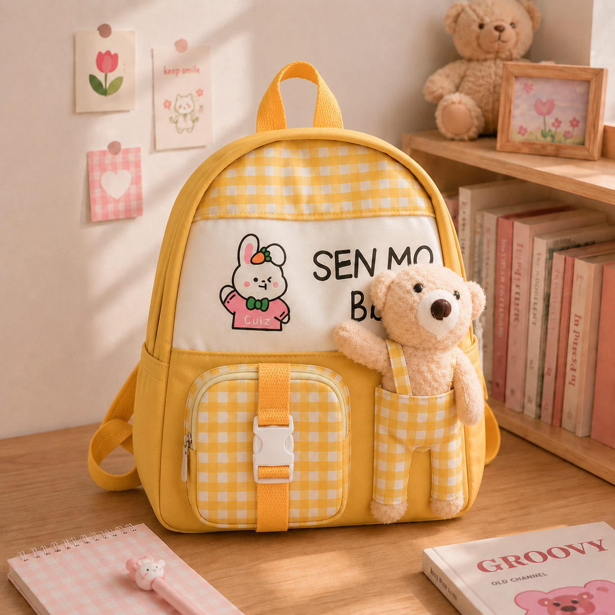 Sac à dos scolaire mignon pour enfant avec ours en peluche – Léger et adorable pour tous les jours