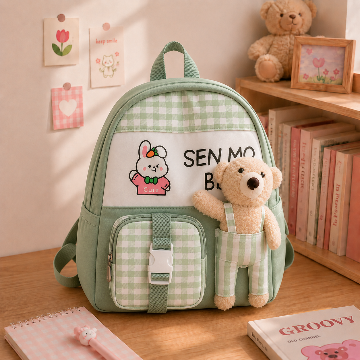 Sac à dos scolaire mignon pour enfant avec ours en peluche – Léger et adorable pour tous les jours
