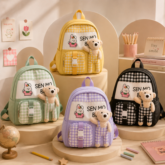 Sac à dos scolaire mignon pour enfant avec ours en peluche – Léger et adorable pour tous les jours