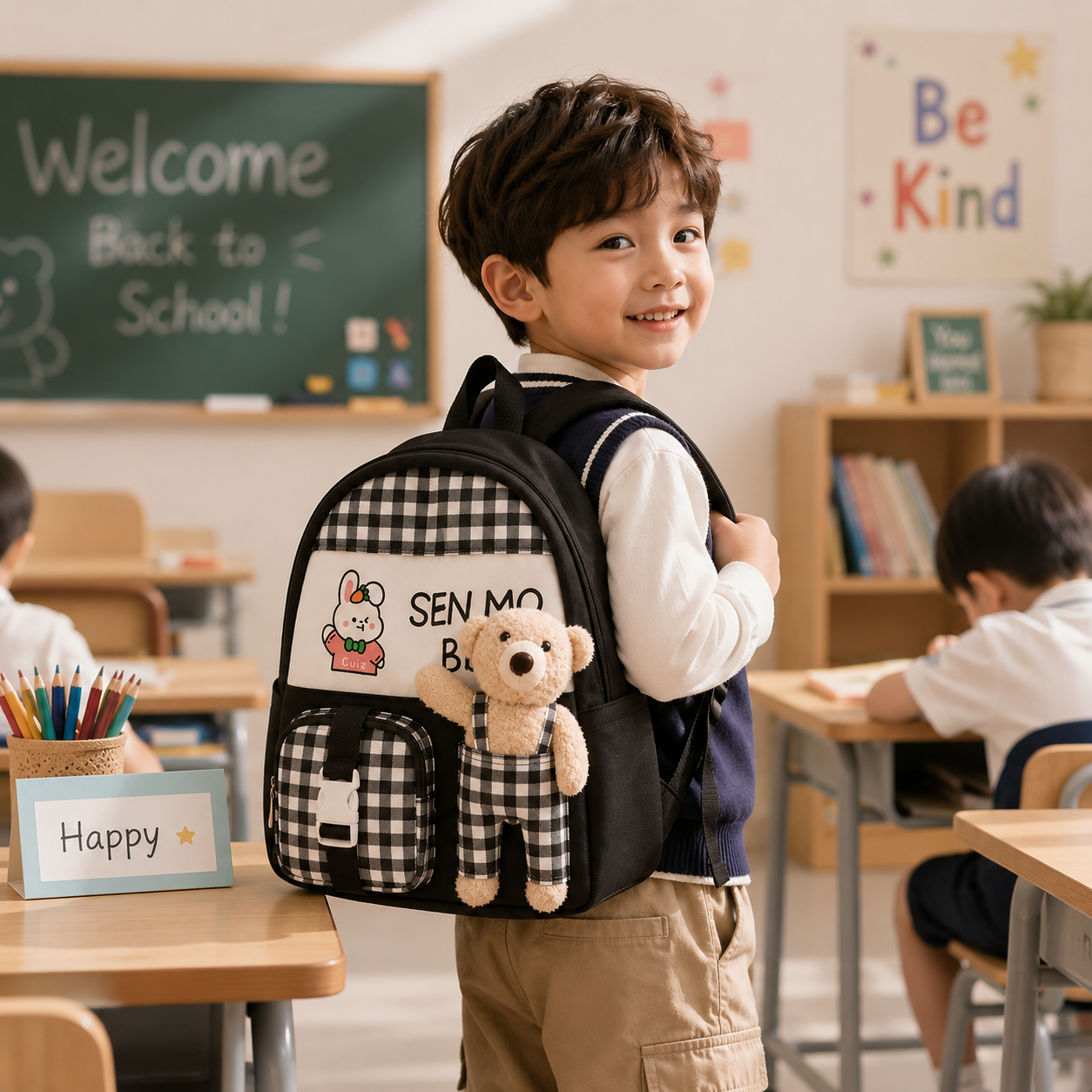 Sac à dos scolaire mignon pour enfant avec ours en peluche – Léger et adorable pour tous les jours