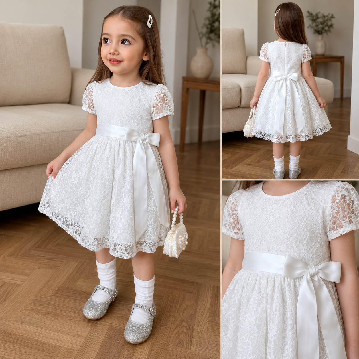 Elegant White Lace Princess Dress Set for Girls ✨