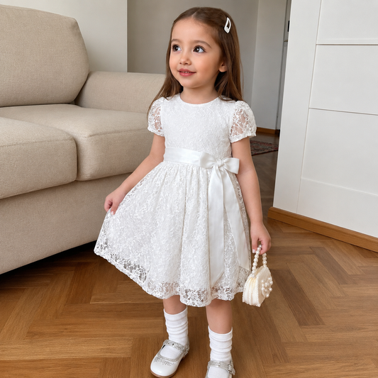 Elegant White Lace Princess Dress Set for Girls ✨