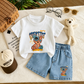 Bear Print T-Shirt & Denim Shorts Kids Summer Set 🧸👕👖