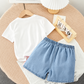 Bear Print T-Shirt & Denim Shorts Kids Summer Set 🧸👕👖