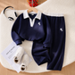 Unisex Contrast-Collar Two-Piece Casual Set – Long Sleeve Top & Matching Pants