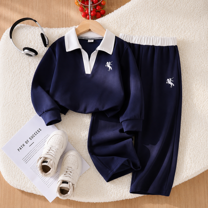 Unisex Contrast-Collar Two-Piece Casual Set – Long Sleeve Top & Matching Pants