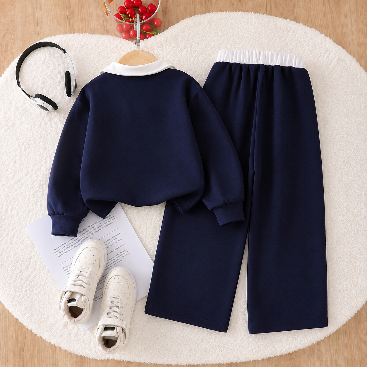 Unisex Contrast-Collar Two-Piece Casual Set – Long Sleeve Top & Matching Pants