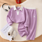 Unisex Contrast-Collar Two-Piece Casual Set – Long Sleeve Top & Matching Pants