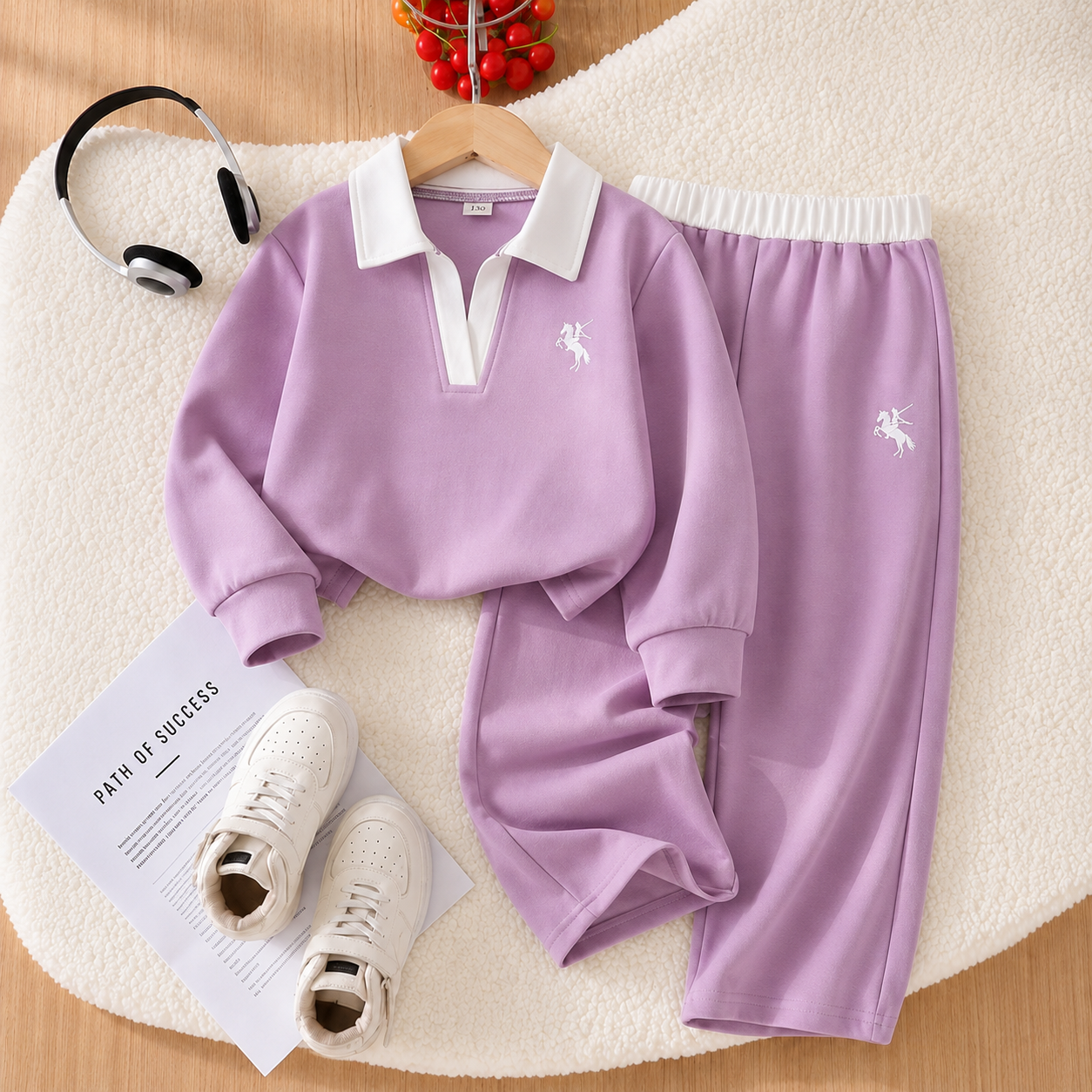 Unisex Contrast-Collar Two-Piece Casual Set – Long Sleeve Top & Matching Pants