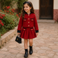 Girls Elegant Red Tweed Jacket & Skirt Set – Classic Party Wear Outfit Made with a Chanel dress