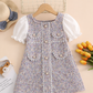 Girls Elegant Tweed Puff Sleeve Party Dress – Princess Style A-Line Dress
