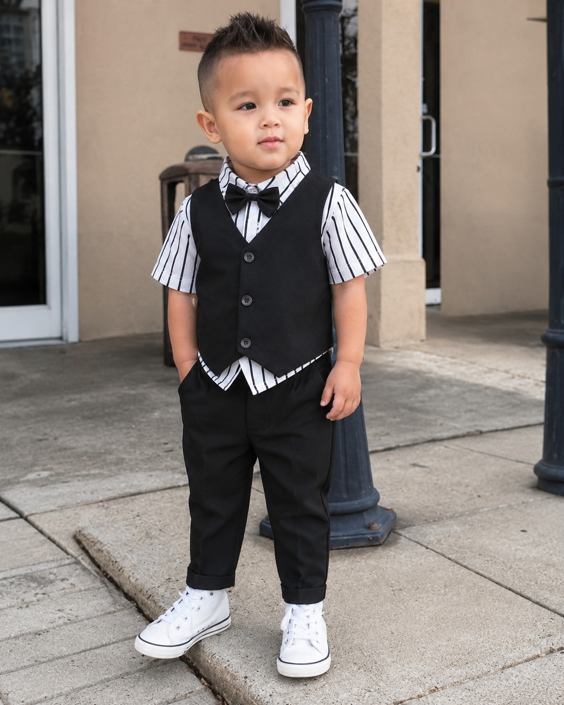 Ensemble Habillé Élégant pour Enfants – Chemise, Gilet, Nœud Papillon et Pantalon