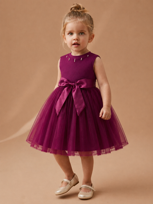 Elegant Berry Tulle Party Dress for Girls