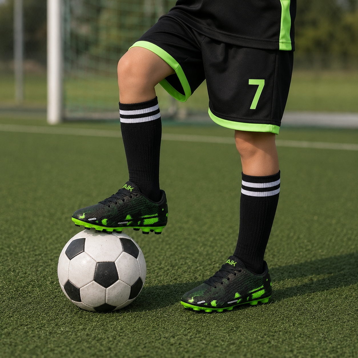 Kids’ Lightweight Football Cleats – Black & Neon Green