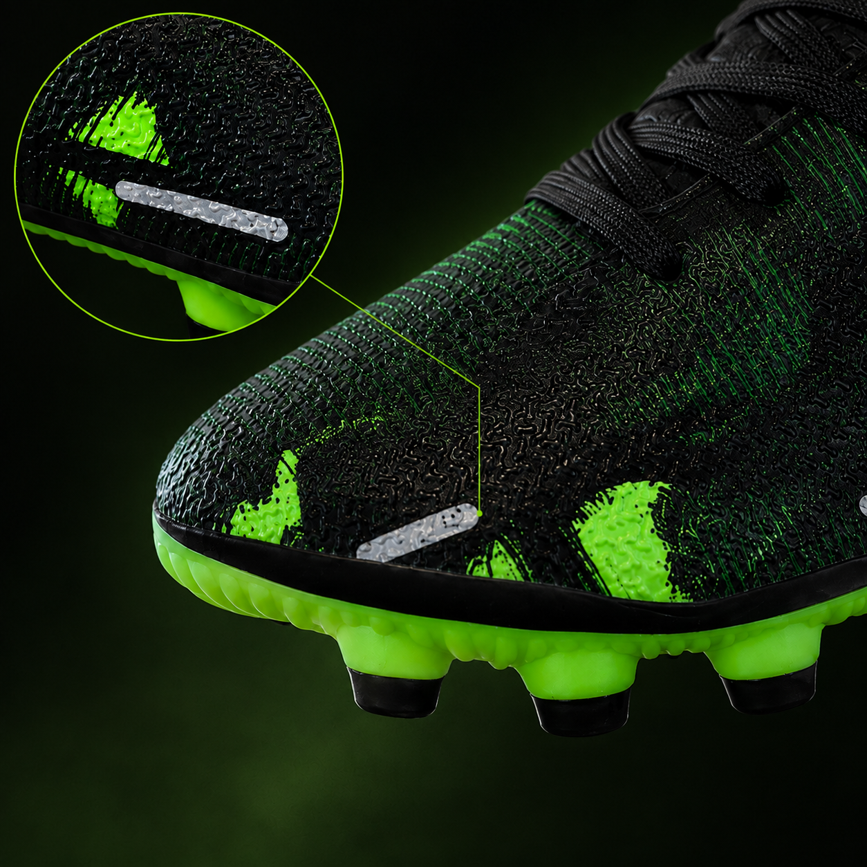 Kids’ Lightweight Football Cleats – Black & Neon Green