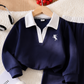 Unisex Contrast-Collar Two-Piece Casual Set – Long Sleeve Top & Matching Pants