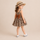 Ensemble deux pièces 100 % coton, robe léopard à col carré, sans manches, nœud papillon et chapeau