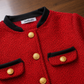 Girls Elegant Red Tweed Jacket & Skirt Set – Classic Party Wear Outfit Made with a Chanel dress
