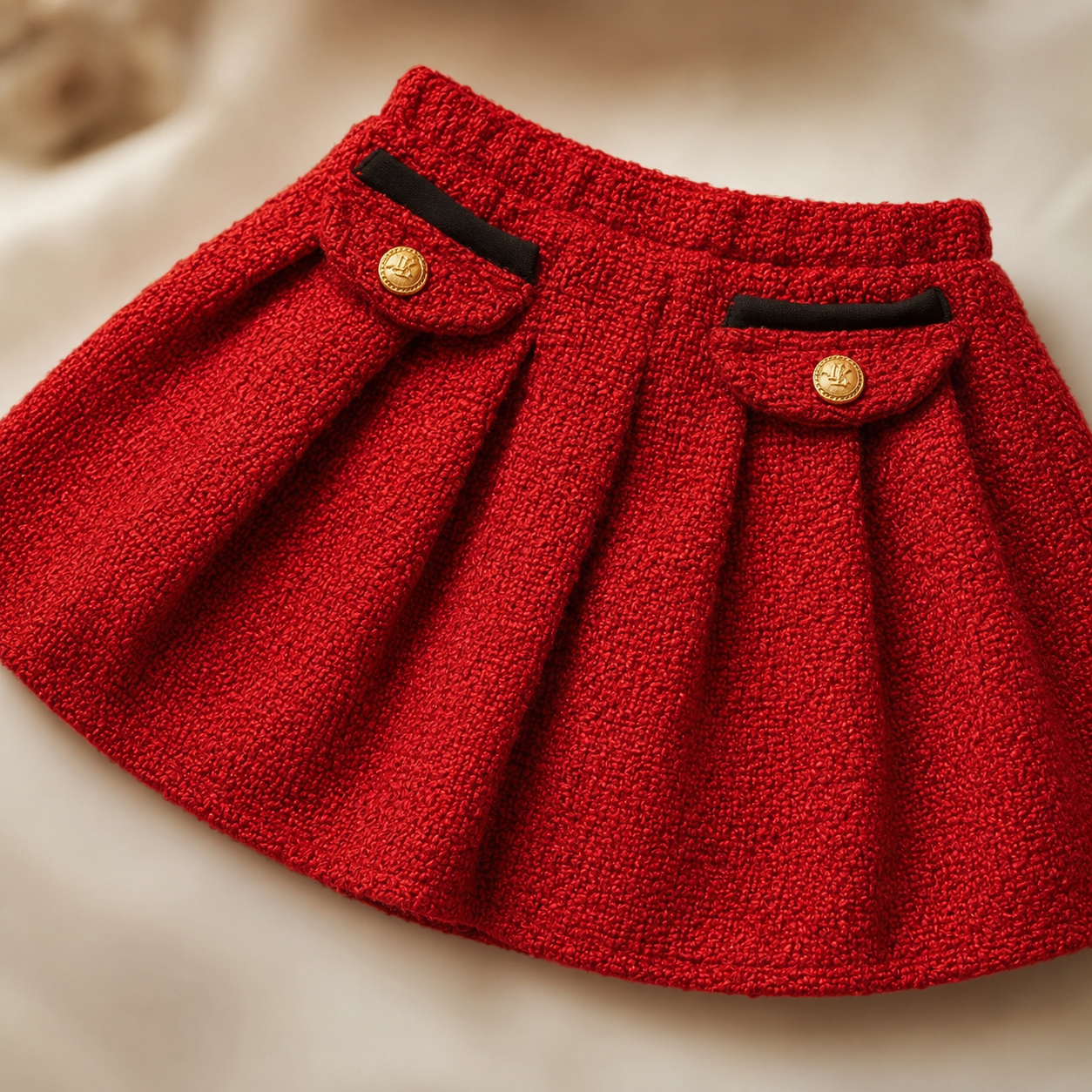 Girls Elegant Red Tweed Jacket & Skirt Set – Classic Party Wear Outfit Made with a Chanel dress