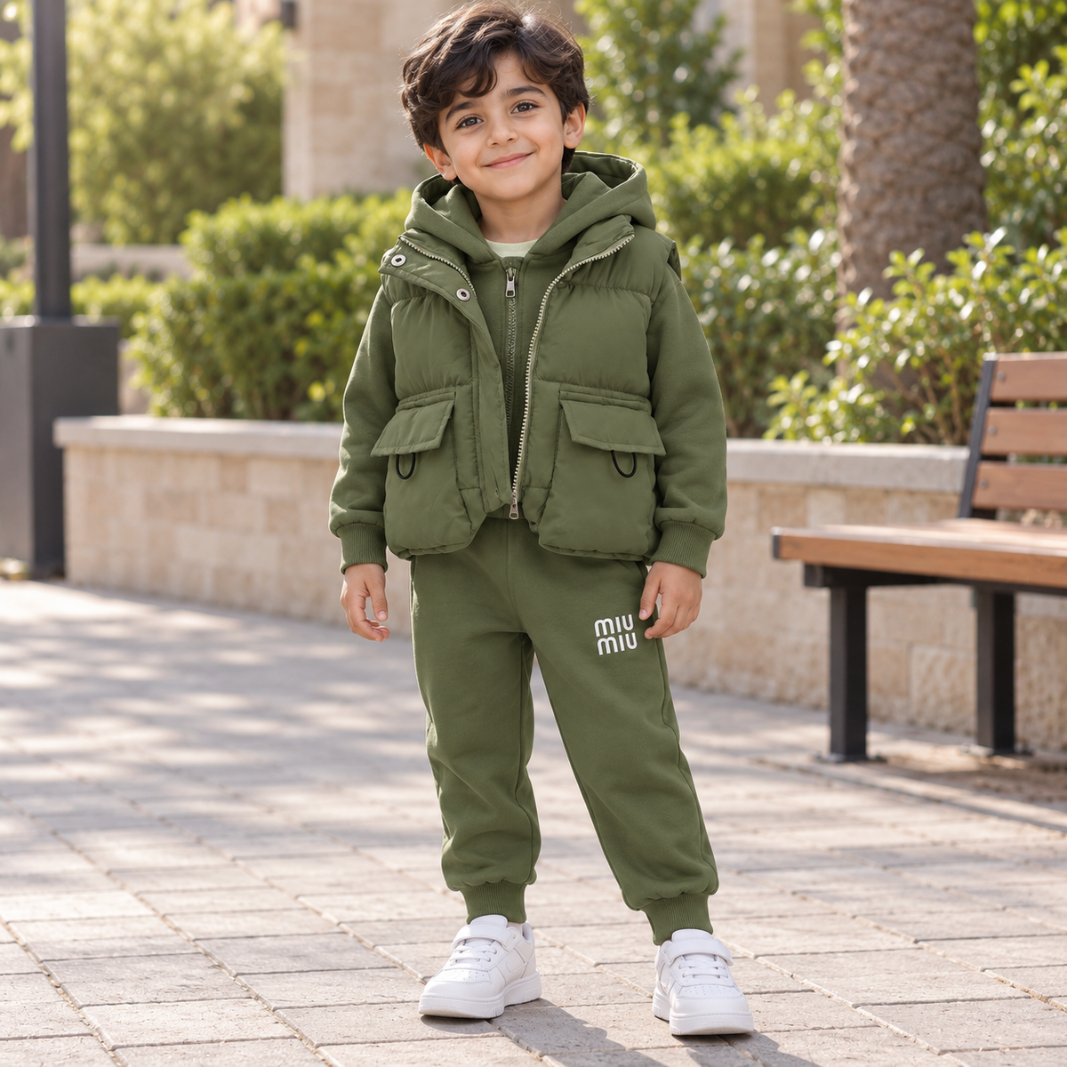 Cozy 3-Piece Unisex Hooded Set – Warm Vest, Sweatshirt & Jogger Pants