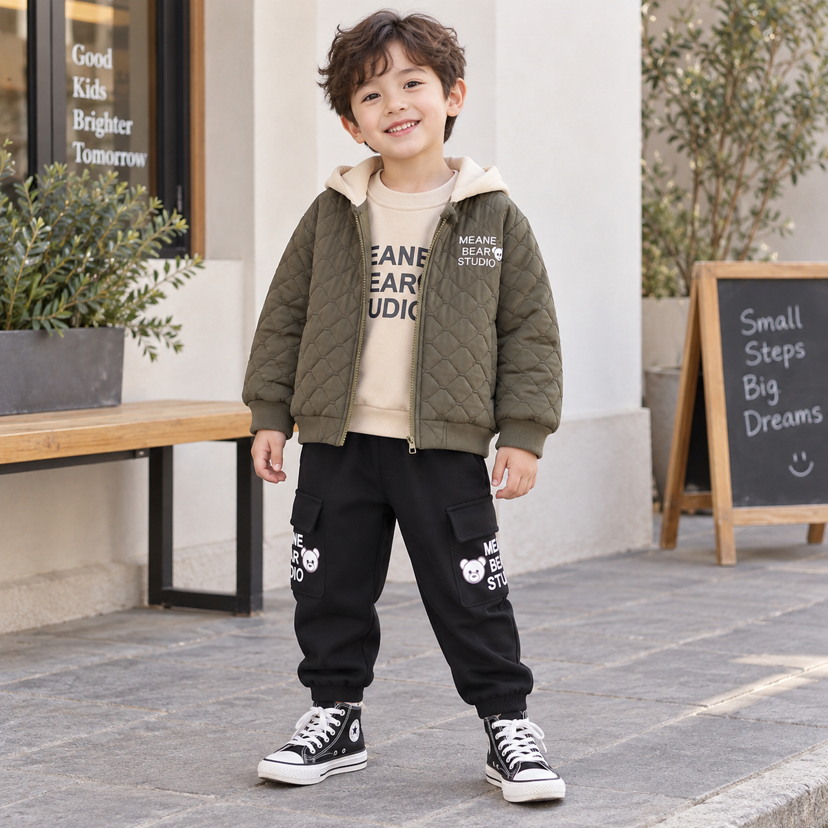 Boys’ Cozy Quilted 3-Piece Winter Set – Hooded Jacket, Sweatshirt & Warm Jogger Pants