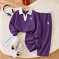 Ensemble décontracté unisexe deux pièces à col contrastant – Haut à manches longues et pantalon assorti