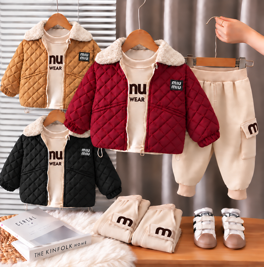 Ensemble 3 pièces pour enfants avec veste matelassée – Élégant pour les journées fraîches