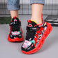 Kids' Cartoon LED Light-Up Sneakers: Red & Blue PU Leather Casual Sports Shoes - Sizes 21-35 - IRRAKIDS